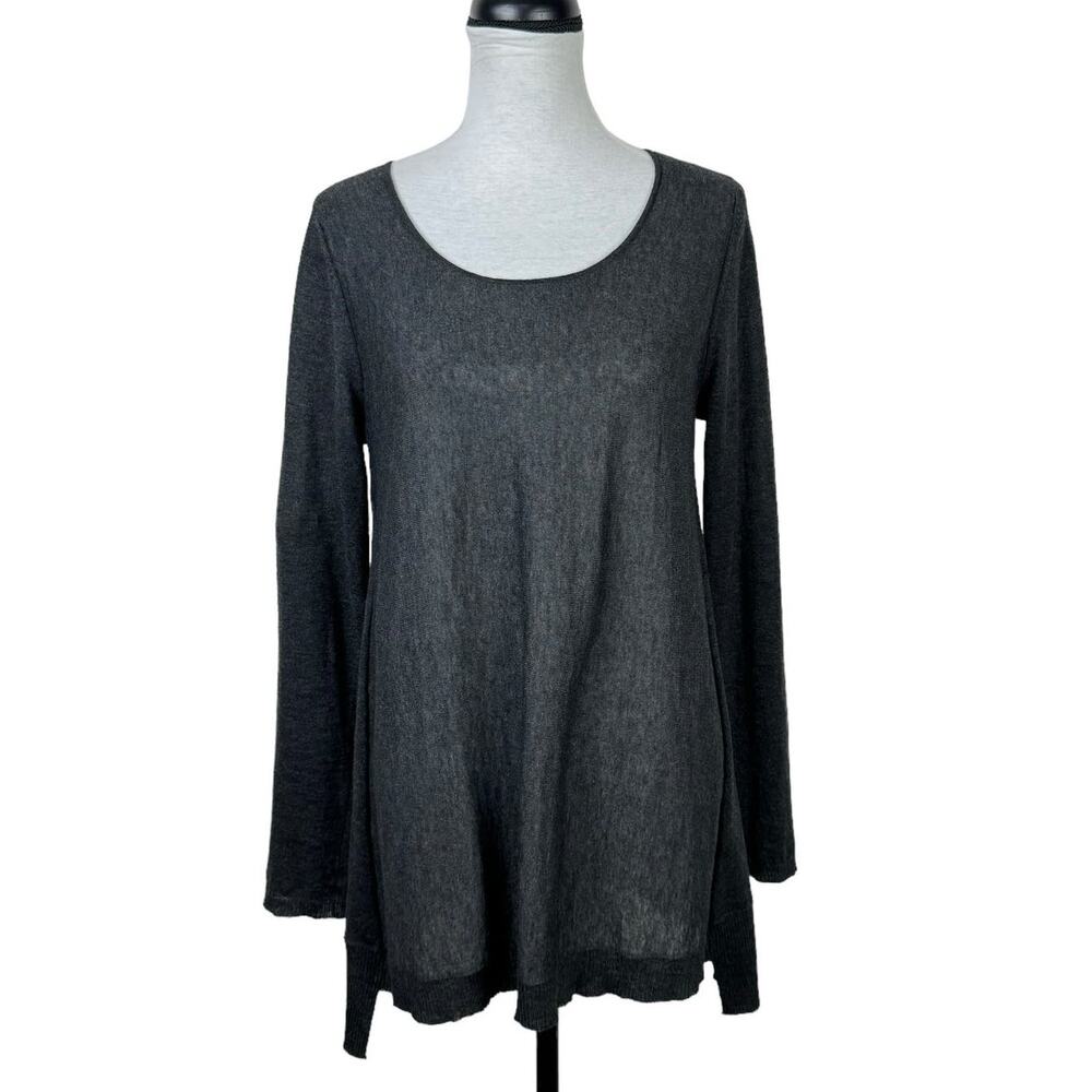 Eileen Fisher Charcoal Gray Merino Wool Alpaca Blend Lightweight Knit Sweater